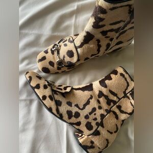 Authentic Gucci Horsebit Detail Ponyhair Ankle Boots Size 39